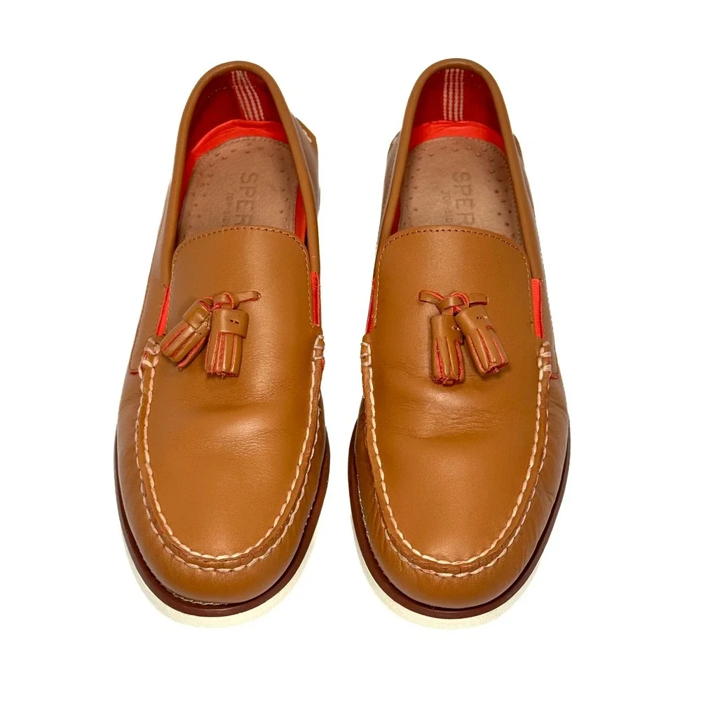 Sperry Authentic Original Tassel Boat Shoes Loafers Mens 12M Tan Orange Leather